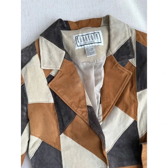 BB Dakota y2k vtg boho brown patchwork suede jacket size S - Picture 3 of 6